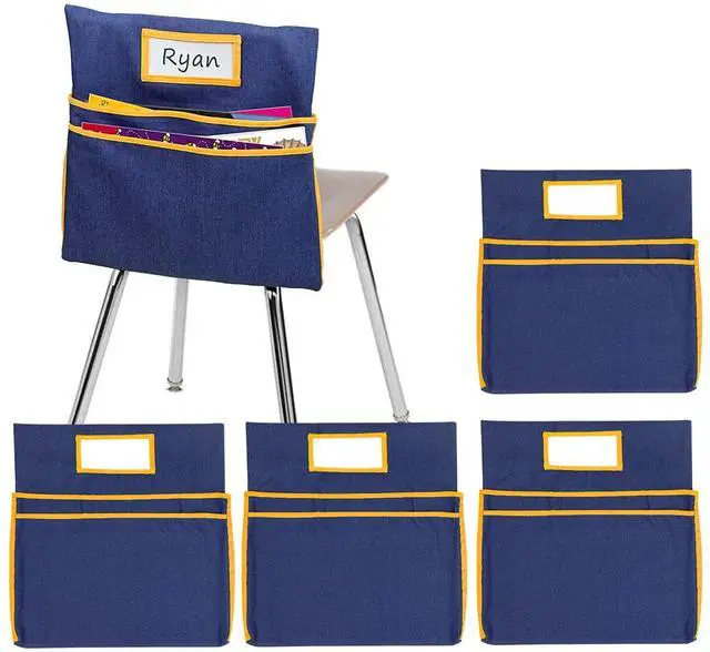 Main image of 16PCS Chairback Buddy Pockets Chart with 2 Heavy Duty Storage Pocket,School Supplies Chair Back,Standard Denim Storage Organizer for Classroom Chair (Yellow)