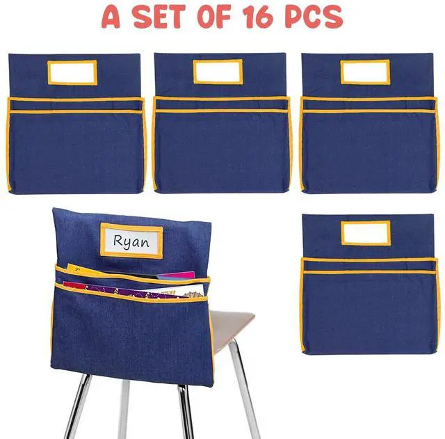 Alt view image 2 of 6 - 16PCS Chairback Buddy Pockets Chart with 2 Heavy Duty Storage Pocket,School Supplies Chair Back,Standard Denim Storage Organizer for Classroom Chair (Yellow)