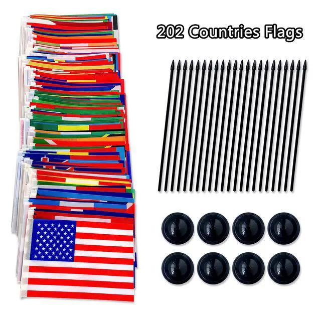 Alt view image 3 of 6 - 202 Countries International World Desk Flags Set Small Mini Office Table Stick Flag with Stand Base,All Countries Flags,5x8 Inch