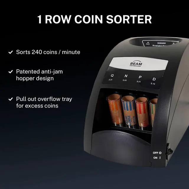 Alt view image 2 of 6 - Electric Coin Sorter, 1 Row with Value Counting, Patented Anti-Jam Technology