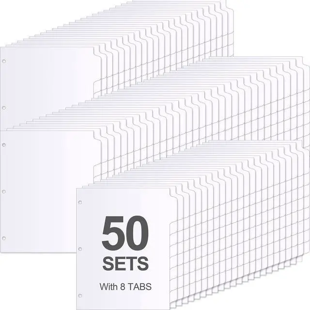 Main image of 400 Pieces 50 Sets 3 Ring Binder Dividers with Tabs 11. 5 x 9 Inch 8 Tab Dividers for 3 Ring Binders Letter Size Page
