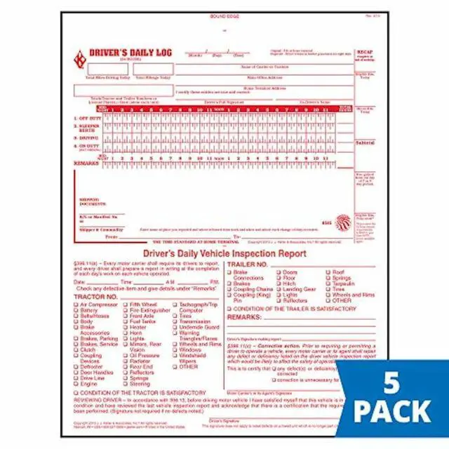 Alt view image 2 of 6 - J. J. Keller 2-In-1 Driver Daily Log Book 5-pk. with Detailed Driver Vehicle Inspection Report & Simplified Recap - Book Format with 31 Sets, 2-Ply Carbonless, 8.5" x 11"