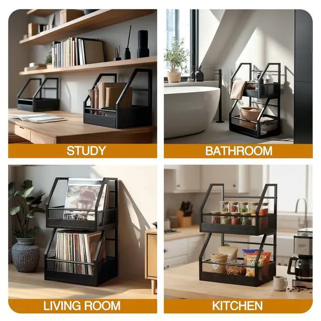 Alt view image 6 of 6 - Vinyl Record Storage, 2 Pack Record Holder Wall Mount, Stackable Vinyl Holder for Display, Record Crate, Storage Organizer, Album Storage for LP Crates, Books, Files, Ornaments,Black VB02B