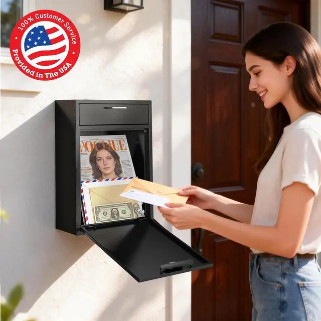 Alt view image 3 of 6 - Wall Mounted Lock Box with Combination - 1.2mm Heavy Duty Steel Extra Large Mailbox - Theft Proof Mailbox for Night Key, Deposit, Money, Cash, Paperwork (11'' x 4.75'' x 15.75'') | 1.2mm Heavy Duty St