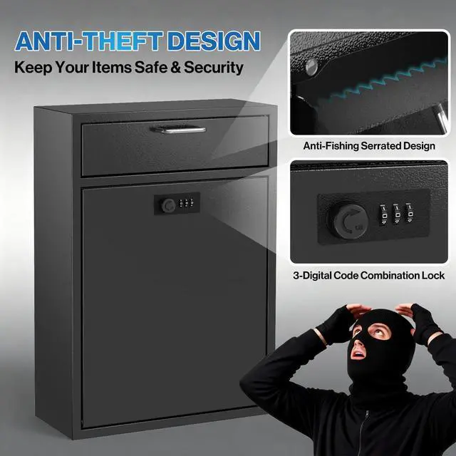 Alt view image 4 of 6 - Wall Mounted Lock Box with Combination - 1.2mm Heavy Duty Steel Extra Large Mailbox - Theft Proof Mailbox for Night Key, Deposit, Money, Cash, Paperwork (11'' x 4.75'' x 15.75'') | 1.2mm Heavy Duty St