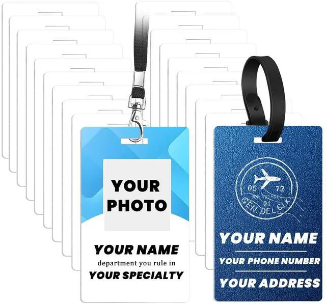 Main image of 100 Pcs Sublimation id Badge Blanks Metal Luggage Tags Double Sided 1mm Aluminum Bag Tags with Strap Name id Card Keychains Blanks Bulk Sublimation Products Items Gifts 3.8"x2.4"
