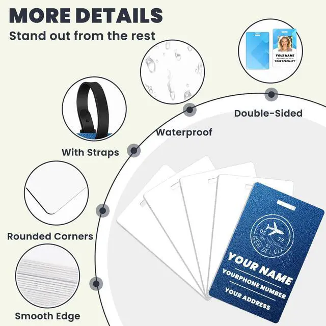 Alt view image 3 of 6 - 100 Pcs Sublimation id Badge Blanks Metal Luggage Tags Double Sided 1mm Aluminum Bag Tags with Strap Name id Card Keychains Blanks Bulk Sublimation Products Items Gifts 3.8"x2.4"