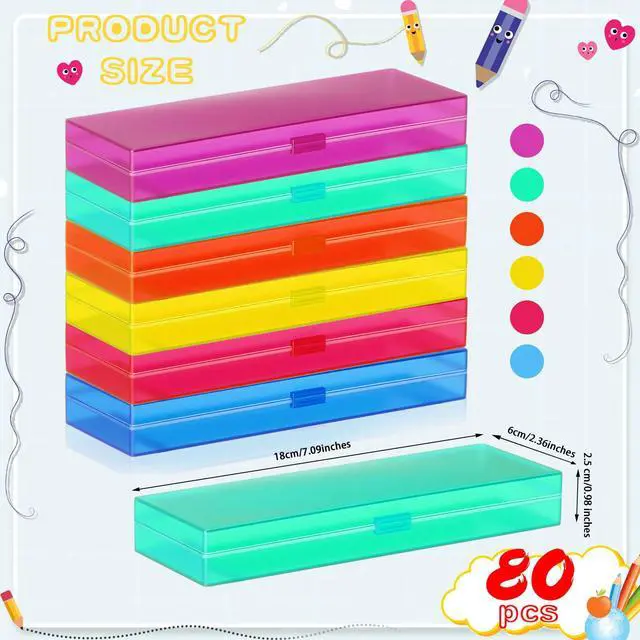 Alt view image 2 of 6 - 80 Pieces Back to School Plastic Pencil Boxes Pencil Case Bulk Frosted Clear Multi Colored Pens Holder Stackable Container with Lid & Snap for Stationery Office Classroom(Candy Color)