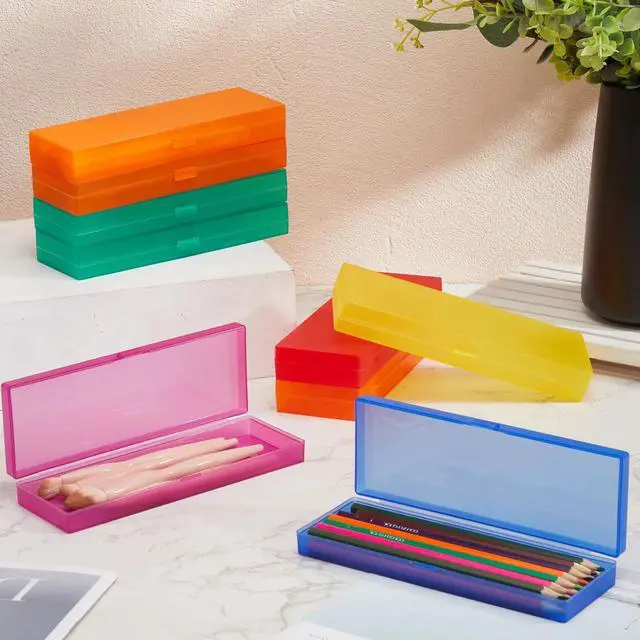 Alt view image 4 of 6 - 80 Pieces Back to School Plastic Pencil Boxes Pencil Case Bulk Frosted Clear Multi Colored Pens Holder Stackable Container with Lid & Snap for Stationery Office Classroom(Candy Color)