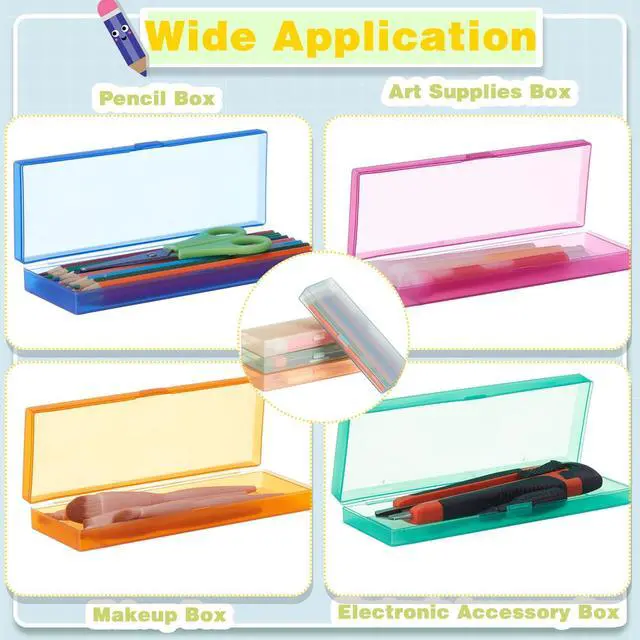 Alt view image 6 of 6 - 80 Pieces Back to School Plastic Pencil Boxes Pencil Case Bulk Frosted Clear Multi Colored Pens Holder Stackable Container with Lid & Snap for Stationery Office Classroom(Candy Color)