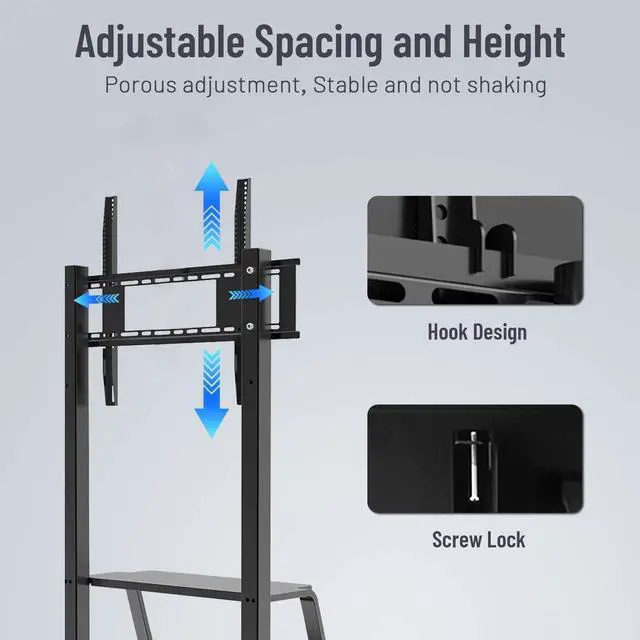 Alt view image 5 of 6 - Mobile TV Cart, Rooling TV Stand with Wheels for 60 to 100 Inch LCD LED OLED Plasma Flat Panel Screens up to 330lbs AVA1500-60-1P (Black)
