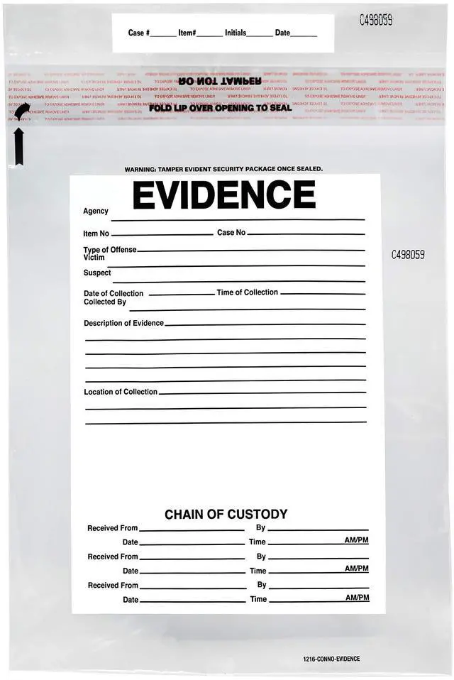 Main image of 100pk Evidence Bags, 12"x16" Transparent, Tamper Resistant Closure with Serialized Numbering