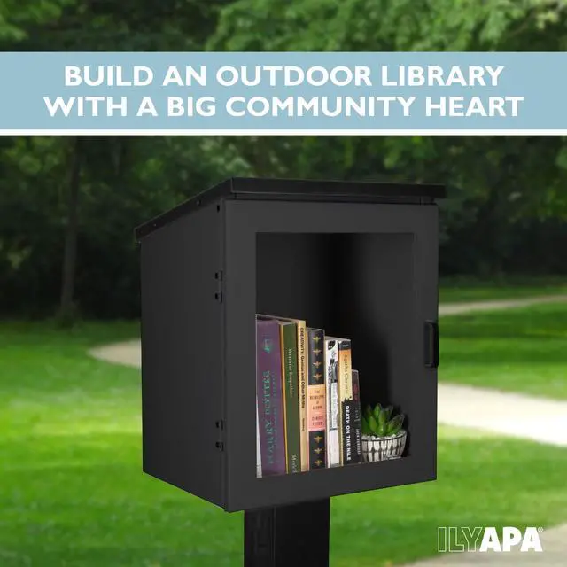 Alt view image 4 of 5 - Library Box Outdoor, 13x11x17 Black - Little Free Book Exchange Kit | Steel, All Weather Material, HD Construction, For Neighborhood & Community Book Sharing, Library Kit