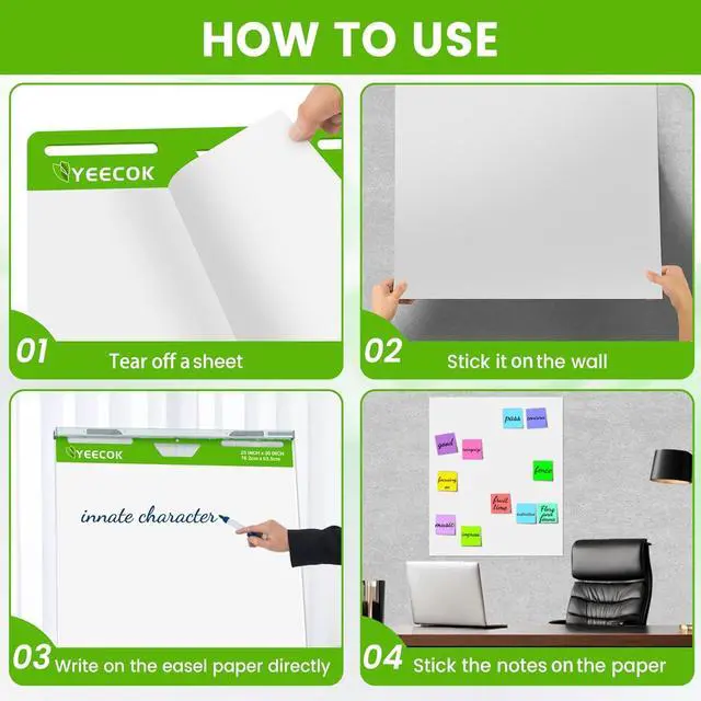Alt view image 3 of 6 - Super Sticky Easel Pad, 25 x 30 Inches, 30 Sheets/Pad, 10 Pads (300 Sheets), Thick 100gsm Flip Chart Paper, Self-Stick Anchor Chart for Teachers, Office Training & Hybrid Meetings
