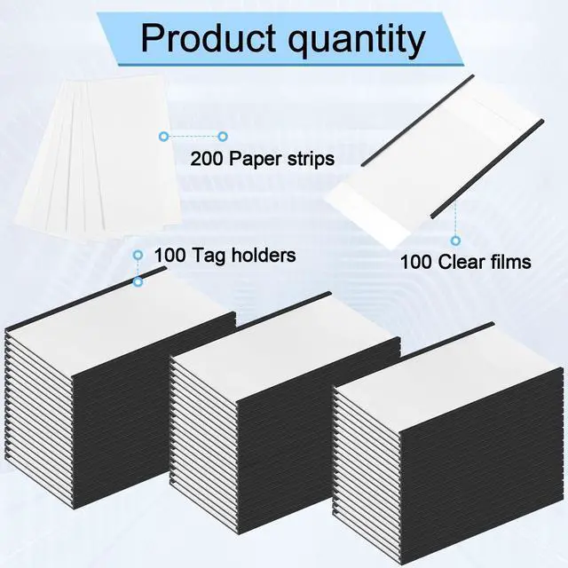 Alt view image 2 of 6 - 100 Pieces C Channel Magnetic Label Holders Set 3 x 5 Inch Magnet Shelf Label Holder with Protective Films and Replacement Strips for Metal Racks Whiteboard Name Tags
