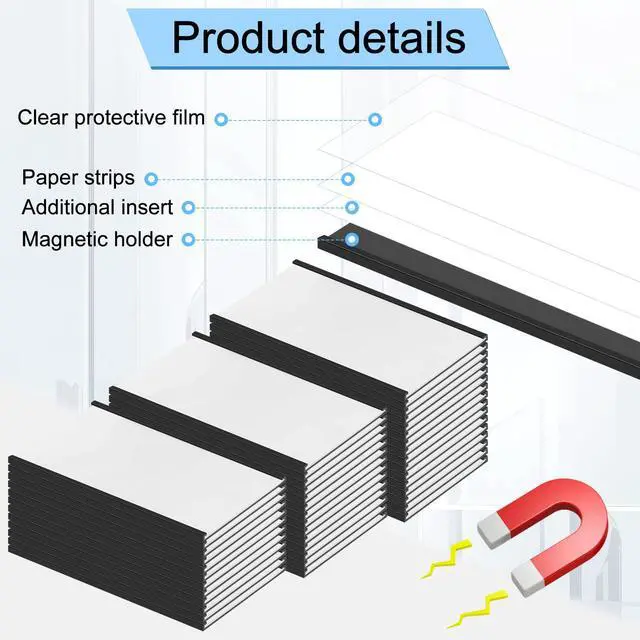Alt view image 4 of 6 - 100 Pieces C Channel Magnetic Label Holders Set 3 x 5 Inch Magnet Shelf Label Holder with Protective Films and Replacement Strips for Metal Racks Whiteboard Name Tags