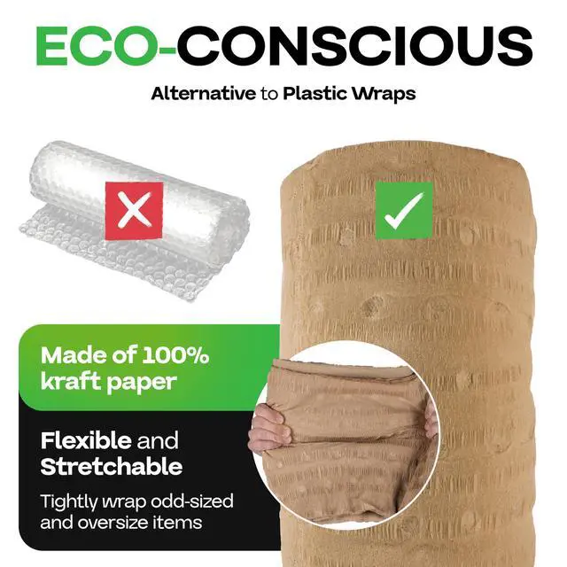 Alt view image 6 of 6 - 12" x 25' EcoMax Kraft Paper Cellulose Wadding (4 Rolls) - Cushioning Wrapping and Box Void Filling - Soft and Gentle Packing for Shipping, Moving, and Storing Fragile Items
