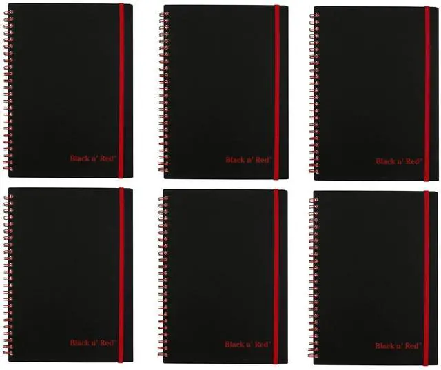 Main image of Twin Wire Poly Cover Notebook, 8-1/4" x 5-7/8", Black/Red, 70 Ruled Sheets, Sold as 6 Pack (C67009)