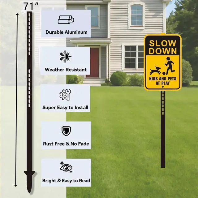Alt view image 3 of 6 - 2 Pcs 6 Ft Traffic Road Street Sign Post Stakes Driveway Stand Heavy Duty Metal for Outdoor Lawn Yard Fence Parking Stop Outside Fits Signs 10 to 18 Inch Adjustable Black