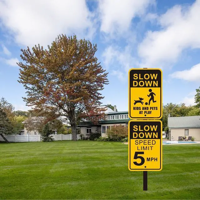 Alt view image 4 of 6 - 2 Pcs 6 Ft Traffic Road Street Sign Post Stakes Driveway Stand Heavy Duty Metal for Outdoor Lawn Yard Fence Parking Stop Outside Fits Signs 10 to 18 Inch Adjustable Black