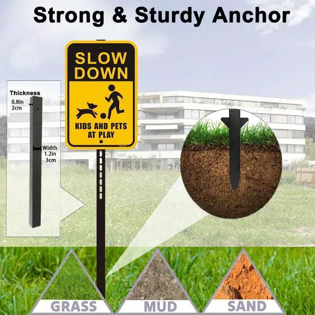 Alt view image 5 of 6 - 2 Pcs 6 Ft Traffic Road Street Sign Post Stakes Driveway Stand Heavy Duty Metal for Outdoor Lawn Yard Fence Parking Stop Outside Fits Signs 10 to 18 Inch Adjustable Black