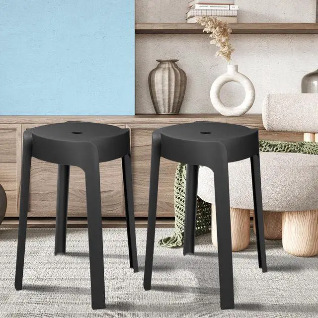 Alt view image 2 of 6 - 6 Pack Plastic Stackable Stools 18 Inch Portable Nesting Stack Stools Round Colorful Backless Bar Seating for Home Party Office (Black)