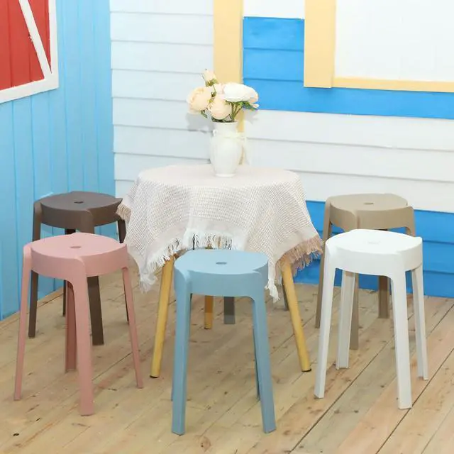 Alt view image 2 of 6 - 6 Pack Plastic Stackable Stools 18 Inch Portable Nesting Stack Stools Round Colorful Backless Bar Seating for Home Party Office