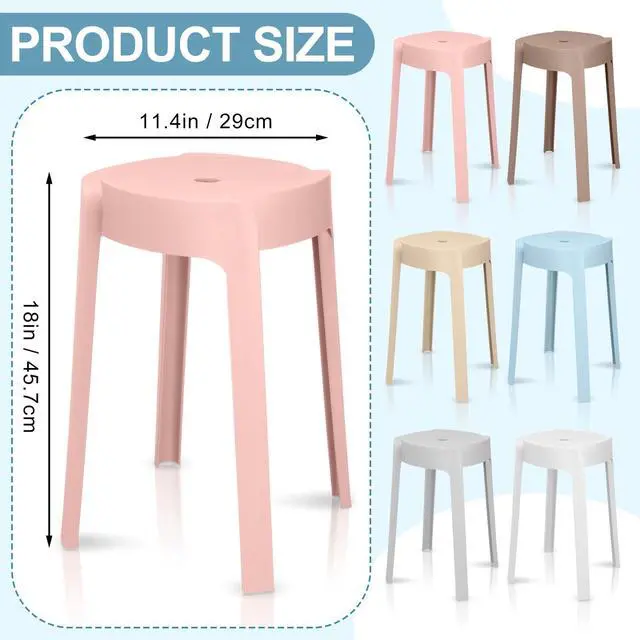 Alt view image 3 of 6 - 6 Pack Plastic Stackable Stools 18 Inch Portable Nesting Stack Stools Round Colorful Backless Bar Seating for Home Party Office