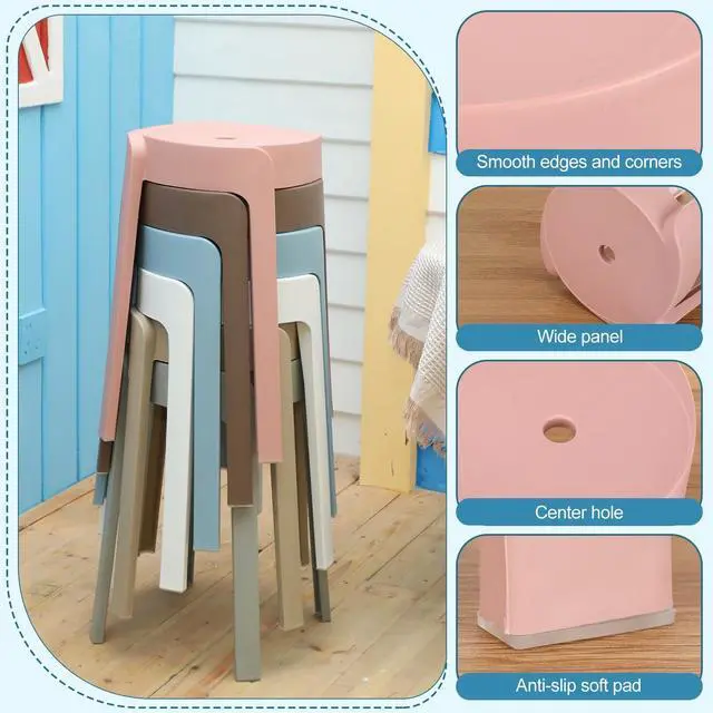 Alt view image 4 of 6 - 6 Pack Plastic Stackable Stools 18 Inch Portable Nesting Stack Stools Round Colorful Backless Bar Seating for Home Party Office