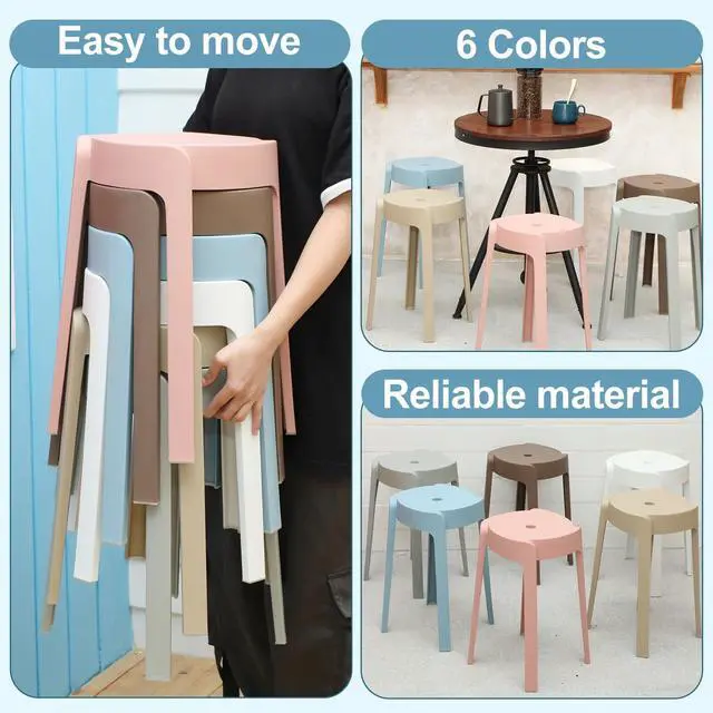 Alt view image 5 of 6 - 6 Pack Plastic Stackable Stools 18 Inch Portable Nesting Stack Stools Round Colorful Backless Bar Seating for Home Party Office