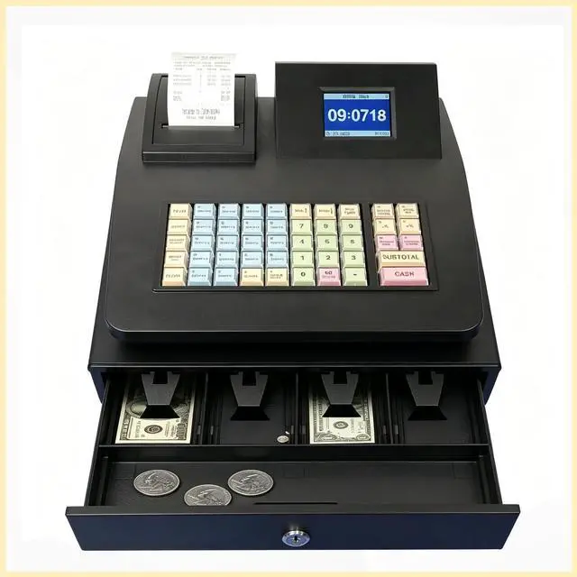 Alt view image 4 of 6 - Electronic Cash Register for Small Business, POS System with Receipt Printer for Retail and Restaurant, Simple Cashier Register with Manual Override, Cajas Registradoras para Negocios