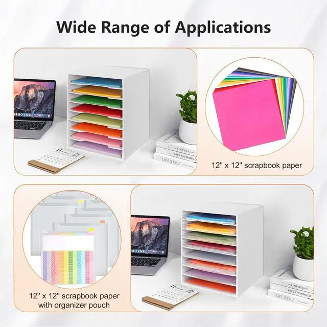 Alt view image 3 of 6 - Scrapbook Paper Storage Organizer Rack for Holding 12 x 12 Paper Storage Pouch, 8 Large Slots Desktop Papers Organizer Holder, File Sorter for Home Office School