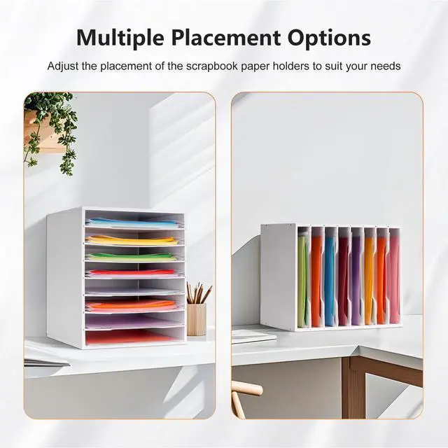 Alt view image 4 of 6 - Scrapbook Paper Storage Organizer Rack for Holding 12 x 12 Paper Storage Pouch, 8 Large Slots Desktop Papers Organizer Holder, File Sorter for Home Office School