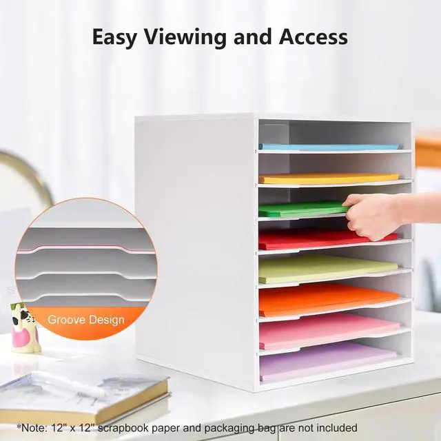 Alt view image 6 of 6 - Scrapbook Paper Storage Organizer Rack for Holding 12 x 12 Paper Storage Pouch, 8 Large Slots Desktop Papers Organizer Holder, File Sorter for Home Office School