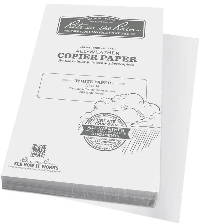 Main image of Weatherproof Copier Paper, 8.5" x 14", 20# White, 200 Sheet Pack (No. 8514)