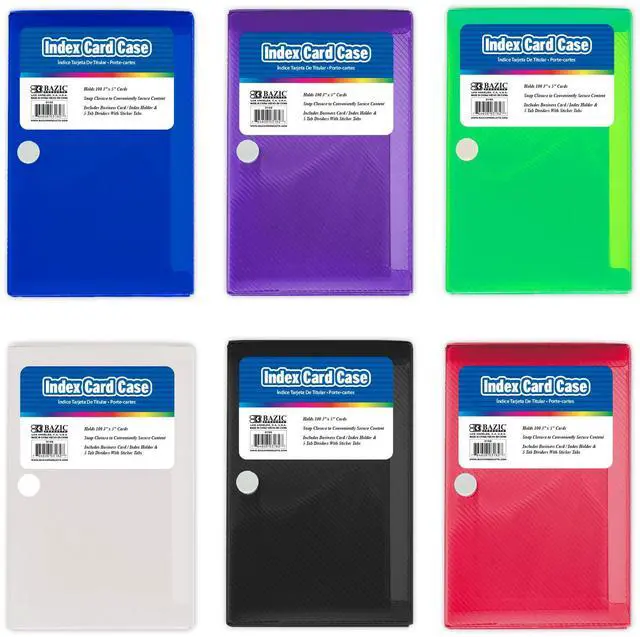 Main image of 3 x 5 In Index Card Case, 5-Tab Dividers, Holds 100, 36-Case | 5-tab dividers and a snap closure that holds up to 100 cards