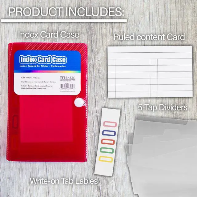Alt view image 3 of 6 - 3 x 5 In Index Card Case, 5-Tab Dividers, Holds 100, 36-Case | 5-tab dividers and a snap closure that holds up to 100 cards