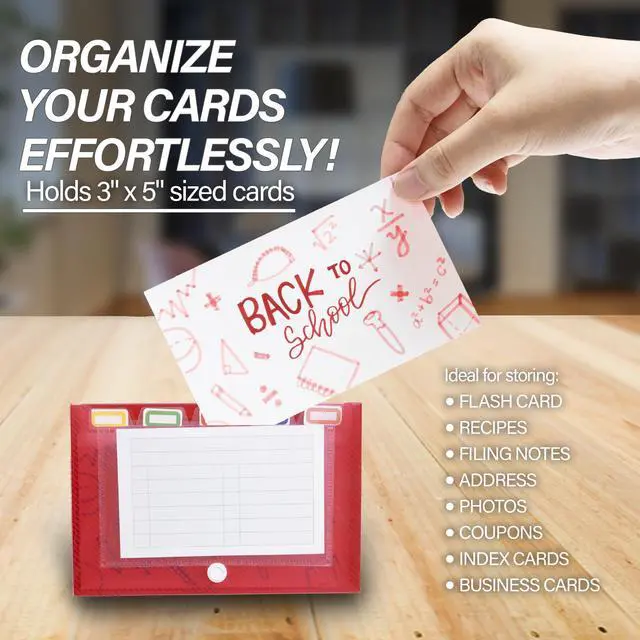 Alt view image 5 of 6 - 3 x 5 In Index Card Case, 5-Tab Dividers, Holds 100, 36-Case | 5-tab dividers and a snap closure that holds up to 100 cards