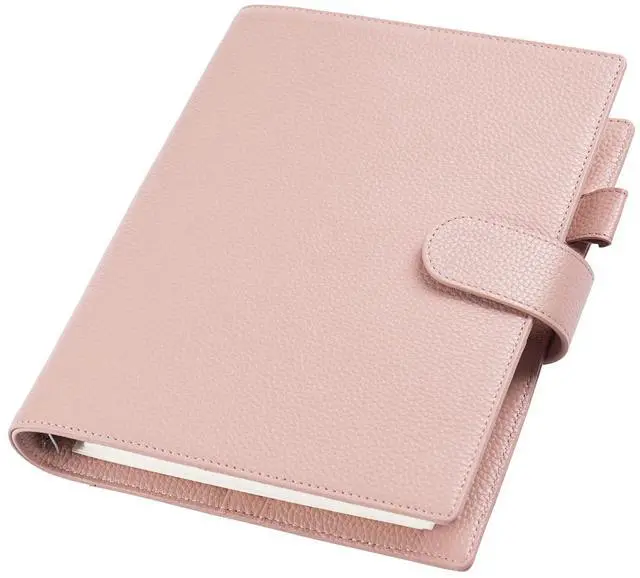 Main image of A5 Elite Rings Planner - Genuine Leather Binder Organizer without Big Back Pocket (Pebbled-Dusty Rose, 25mm Ring)