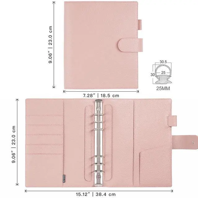 Alt view image 2 of 6 - A5 Elite Rings Planner - Genuine Leather Binder Organizer without Big Back Pocket (Pebbled-Dusty Rose, 25mm Ring)