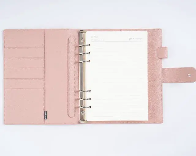 Alt view image 3 of 6 - A5 Elite Rings Planner - Genuine Leather Binder Organizer without Big Back Pocket (Pebbled-Dusty Rose, 25mm Ring)