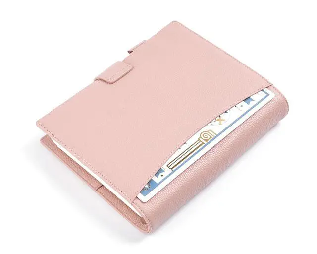 Alt view image 5 of 6 - A5 Elite Rings Planner - Genuine Leather Binder Organizer without Big Back Pocket (Pebbled-Dusty Rose, 25mm Ring)