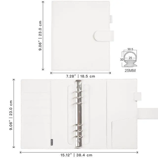 Alt view image 2 of 6 - A5 Elite Rings Planner - Genuine Leather Binder Organizer without Big Back Pocket (Pebbled-Cream, 25mm Ring)