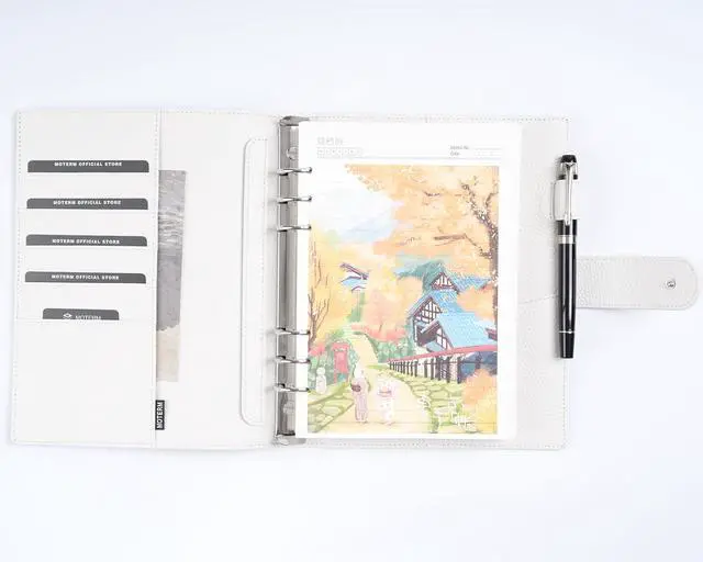 Alt view image 3 of 6 - A5 Elite Rings Planner - Genuine Leather Binder Organizer without Big Back Pocket (Pebbled-Cream, 25mm Ring)