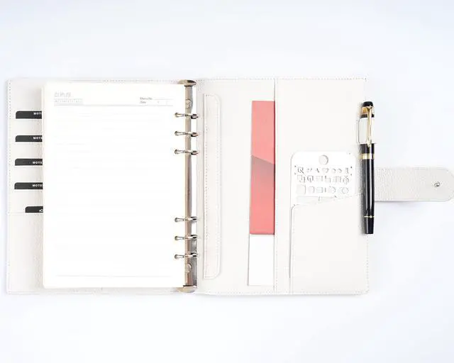Alt view image 4 of 6 - A5 Elite Rings Planner - Genuine Leather Binder Organizer without Big Back Pocket (Pebbled-Cream, 25mm Ring)