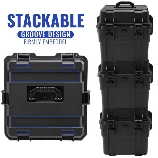 Alt view image 2 of 6 - Stackable Vinyl Record Storage Case Box Holds 110 Records | High-Density Protective Foam | Hard Shell Storage Crate with Lid & Handles | Valuable LP Albums Organizer Cases Collection 7/10/12 Inch