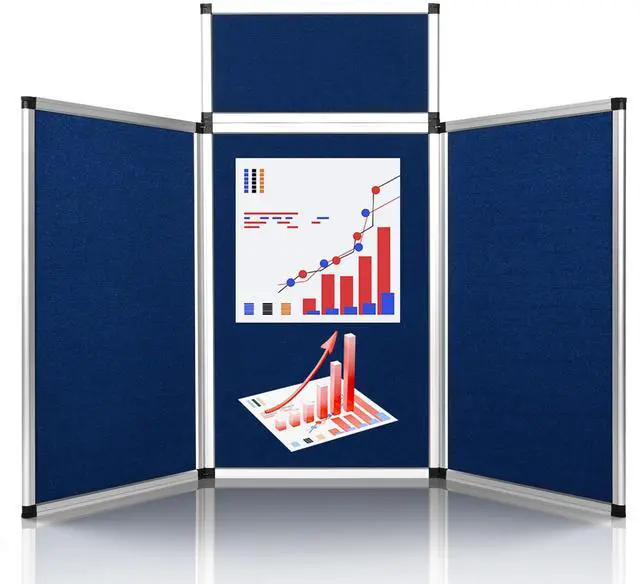 Main image of Trade Show Presentation Board, Aluminum Trifold Poster Board 70.8 x 35.4 Inch Display Board with Storage Bag, 3+1 Table Top Folding Panel - Blue