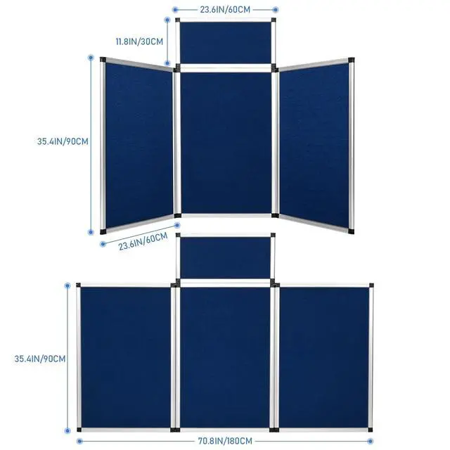 Alt view image 2 of 6 - Trade Show Presentation Board, Aluminum Trifold Poster Board 70.8 x 35.4 Inch Display Board with Storage Bag, 3+1 Table Top Folding Panel - Blue