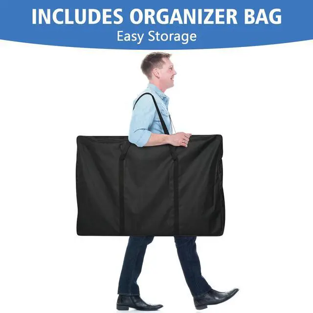 Alt view image 3 of 6 - Trade Show Presentation Board, Aluminum Trifold Poster Board 70.8 x 35.4 Inch Display Board with Storage Bag, 3+1 Table Top Folding Panel - Blue