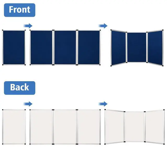 Alt view image 6 of 6 - Trade Show Presentation Board, Aluminum Trifold Poster Board 70.8 x 35.4 Inch Display Board with Storage Bag, 3+1 Table Top Folding Panel - Blue